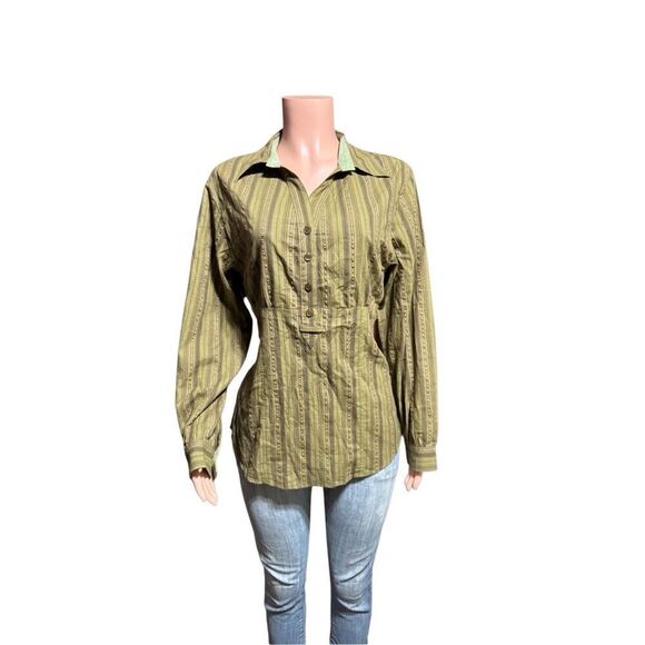 Pulp long sleeve ribbon stripe with darts Henley Shirt M - Picture 4 of 8